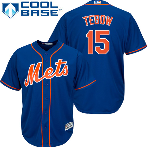 Mets #15 Tim Tebow Blue Alternate Cool Base Stitched Youth MLB Jersey - Click Image to Close